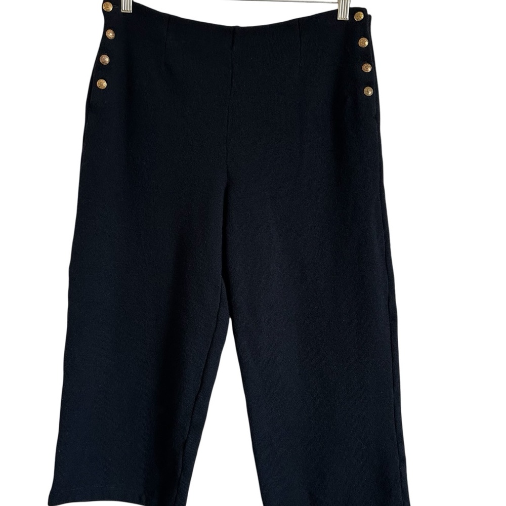 Vintage Lauren Ralph Lauren 100% Merino Wool Navy Wide Leg Cropped Pants L - Picture 2 of 10